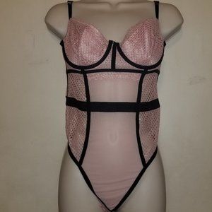 Victoria's Secret Fishnet Lace Teddy pink foil size Med new